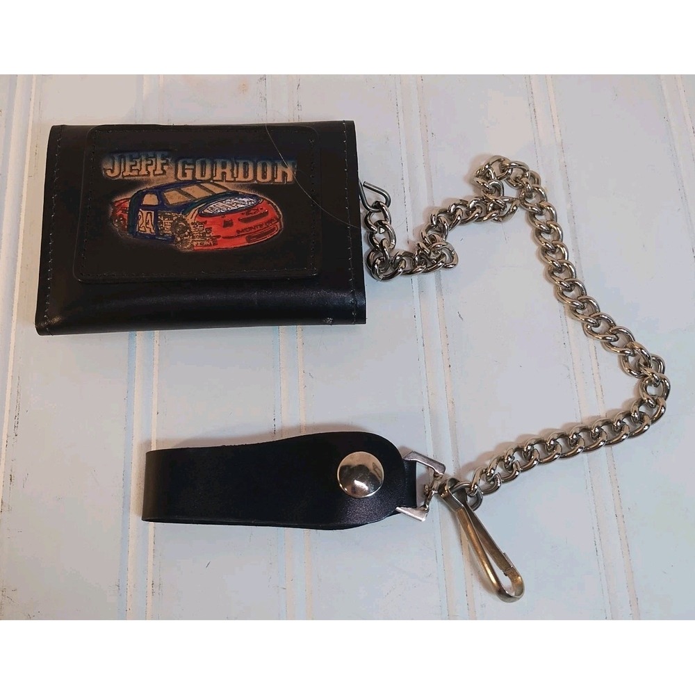 VTG Jeff Gordon 24 Hendrick Motorsports NASCAR Black Tri-Fold Wallet Biker Chain